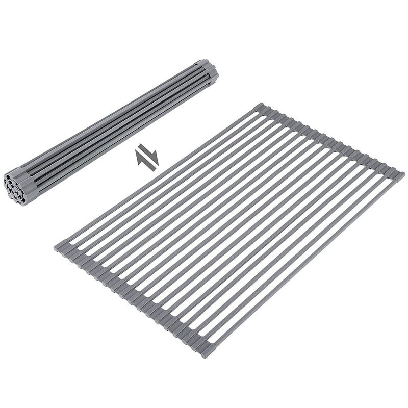 Ahyuan Large Roll up Dish Drying Rack 20.5'' Silicone Over Sink Dish Drying Rack Cubic Silicone Wrapped Steel Solid Bars Dish Racks for Kitchen Counter Sink Drying Rack (Warm Grey, Large20.5"Lx13"W) - Image 1